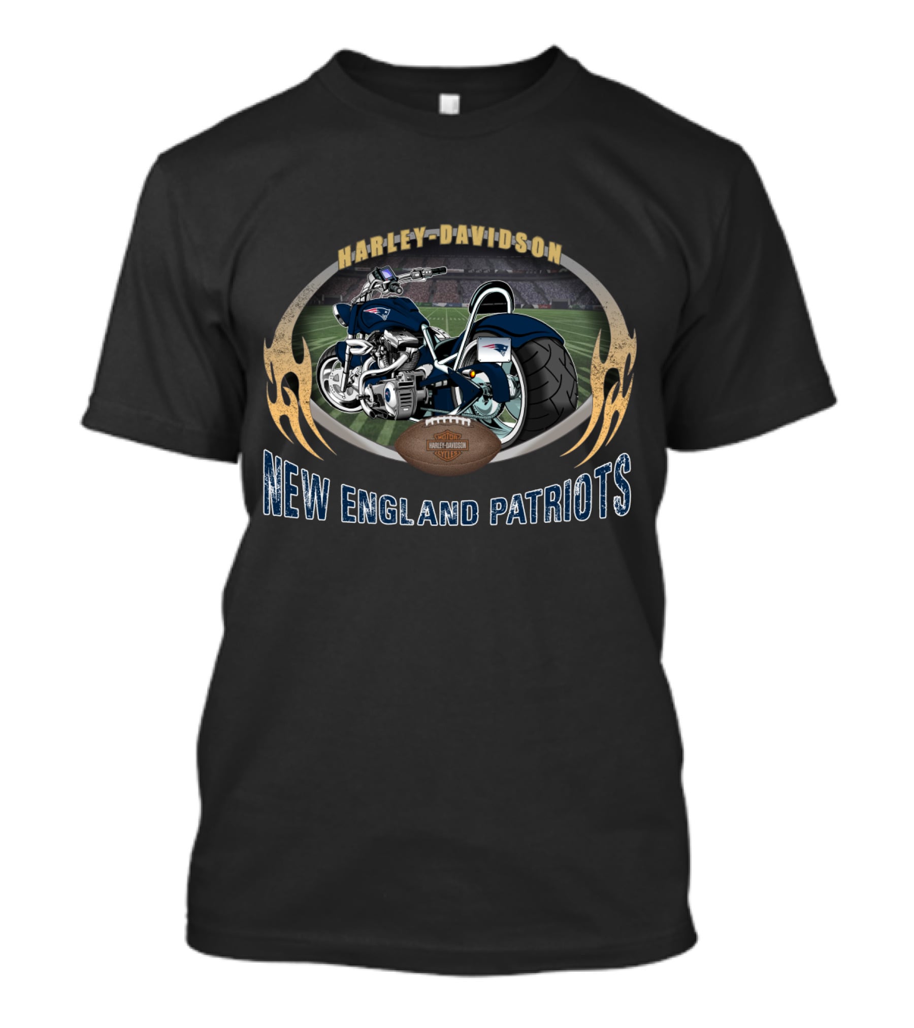 Harley Davidson New England Patriots Motorcycle Stadium Football Oval T-Shirt