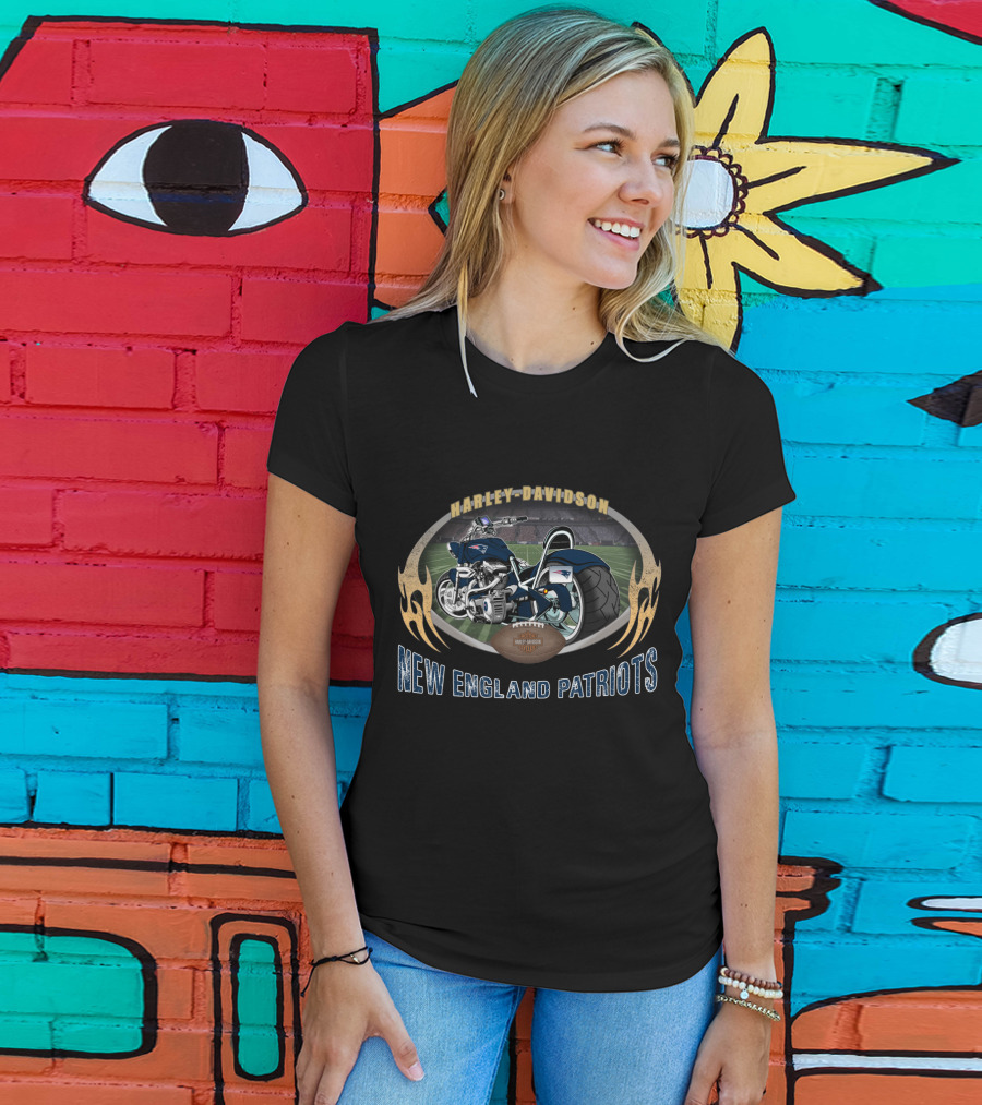 Harley Davidson New England Patriots Motorcycle Stadium Football Oval T-Shirt