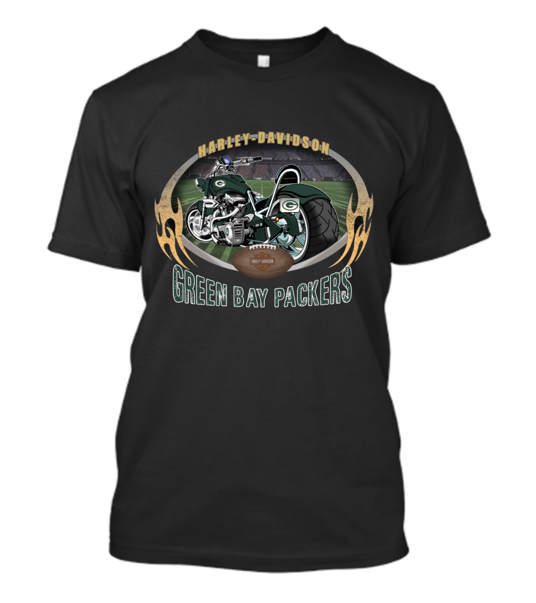 Harley Davidson Green Bay Packers Motorcycle Football Stadium T-Shirt