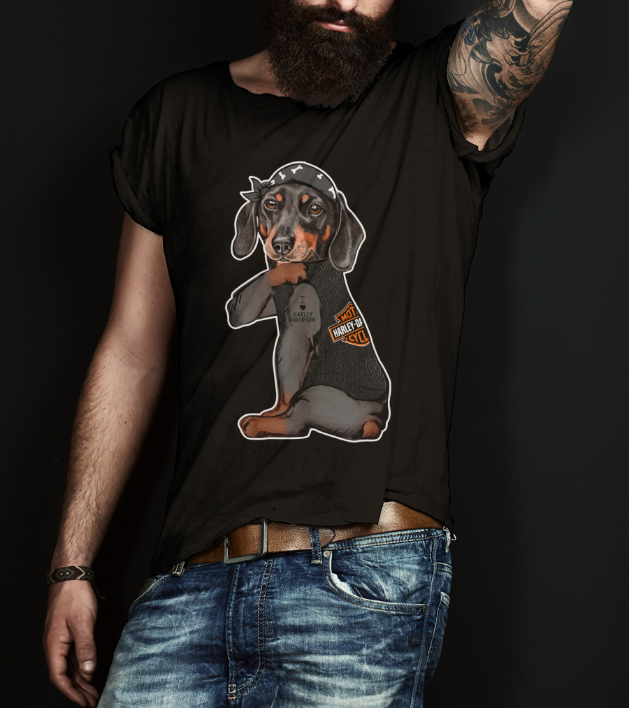 I Love Harley Davidson Motorcycle Dachshund T-Shirt