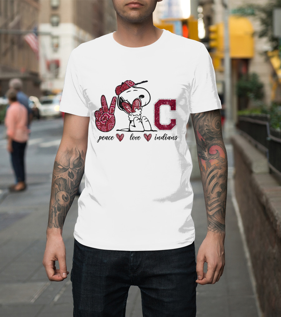Peace Love Cleveland Indians Snoopy C T-Shirt