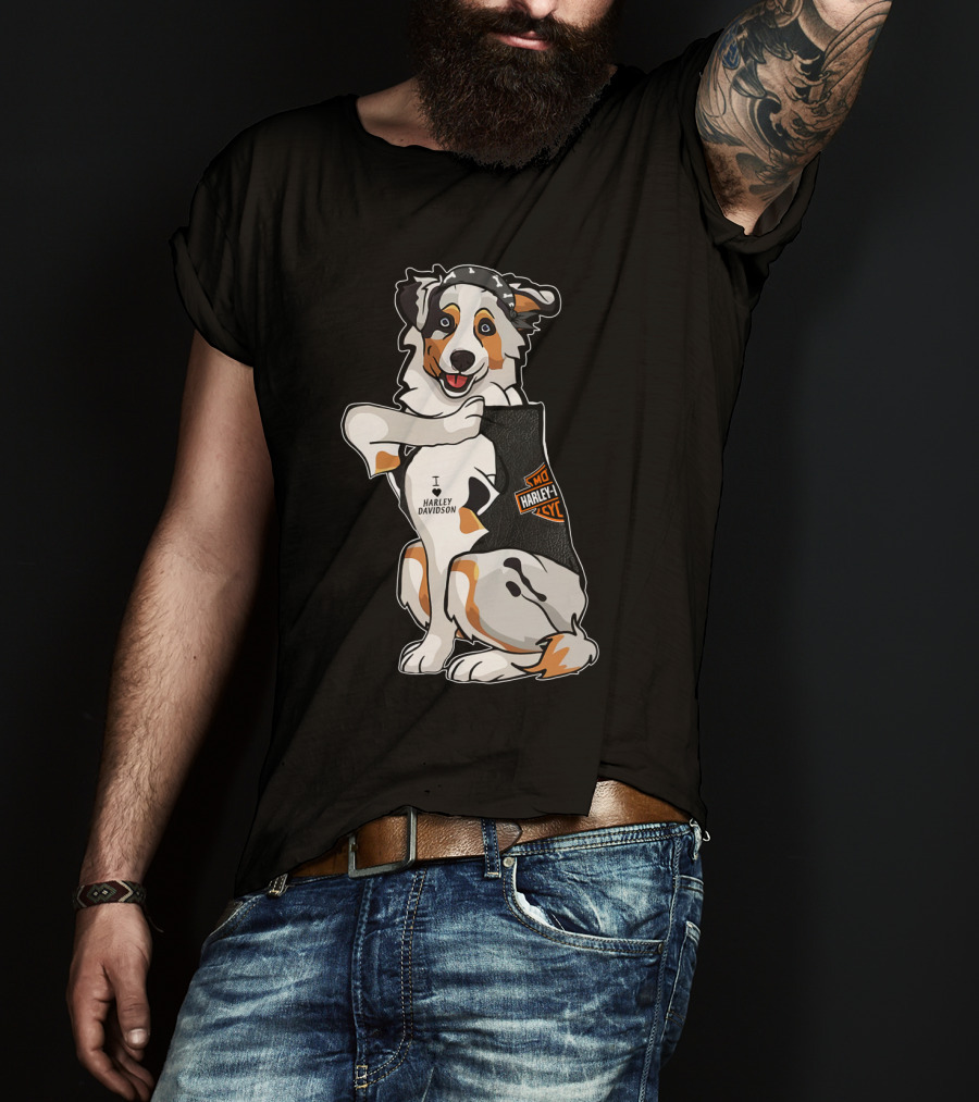Australian Shepherd I Harley Davidson Motorcycle Fan T-Shirt