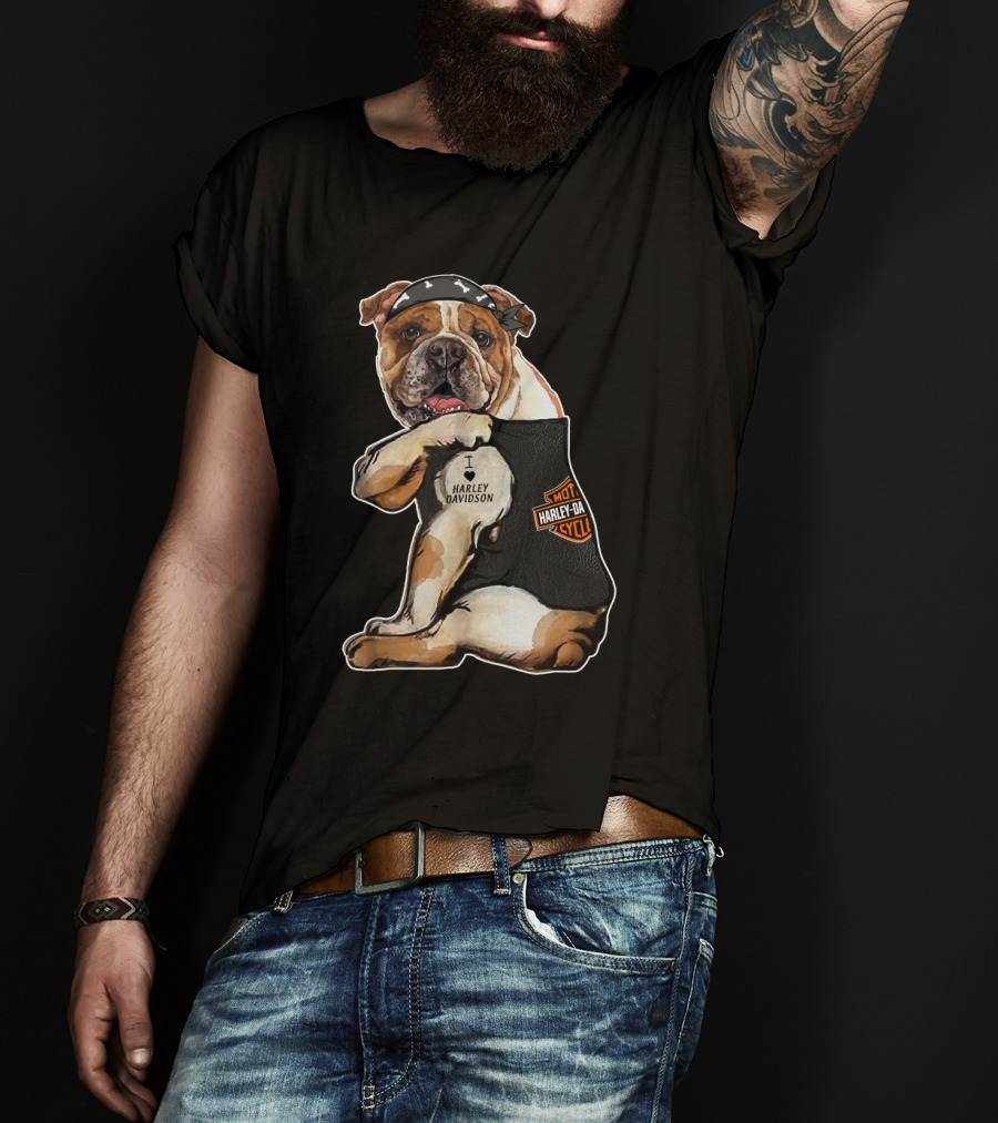I Love Harley Davidson Bulldog Motorcycle Style T-Shirt