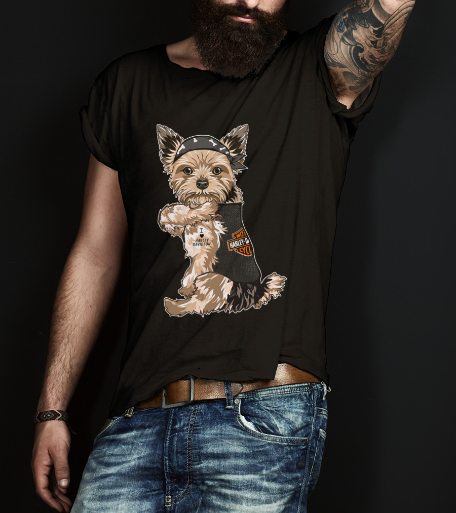 Yorkshire Terrier I Love Harley Davidson Motorcycles T-Shirt