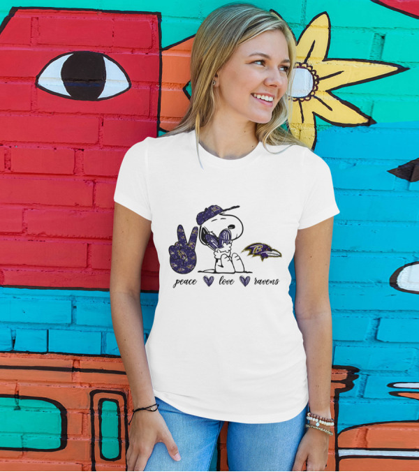 Peace Love Baltimore Ravens Snoopy Ravens T-Shirt