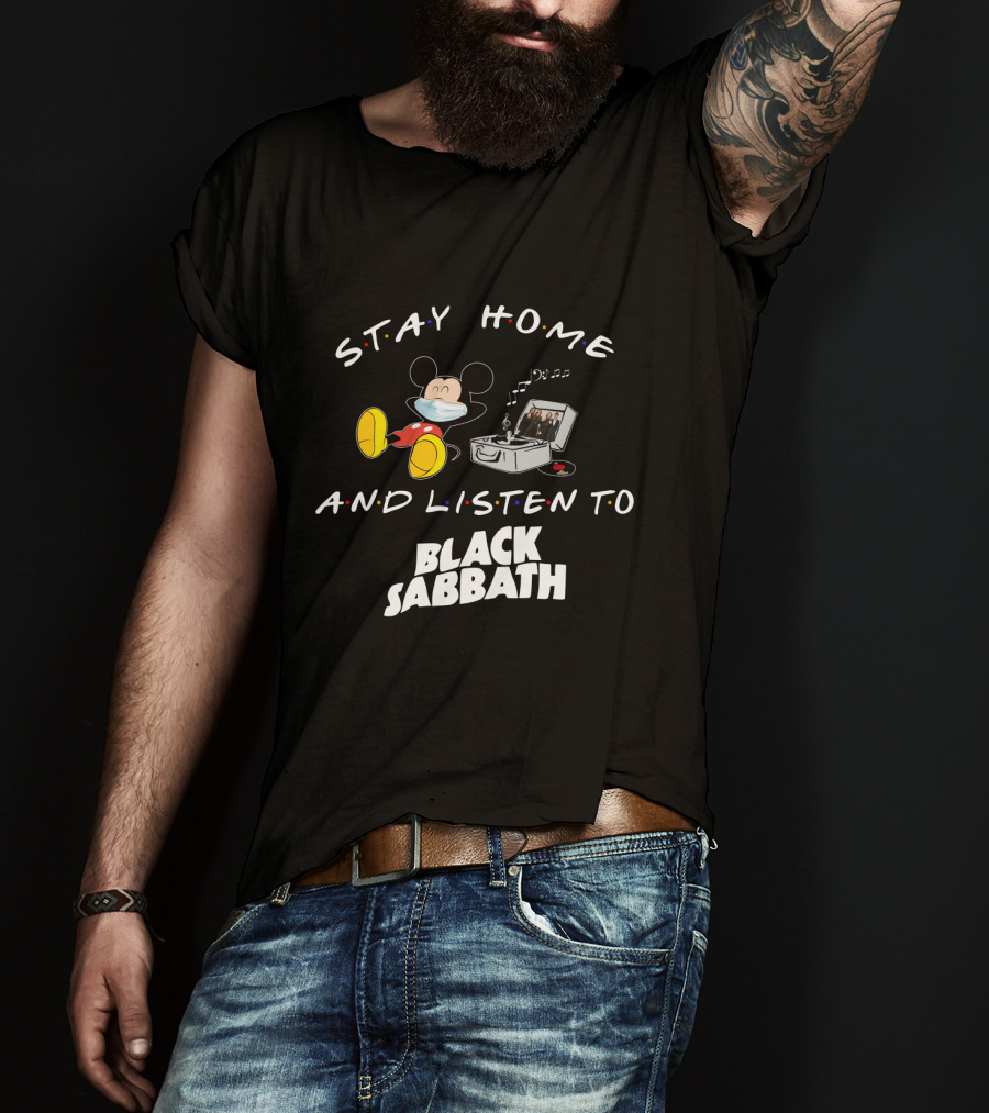 Stay Home And Listen To Black Sabbath Mickey Mouse Turntable Mask T-Shirt