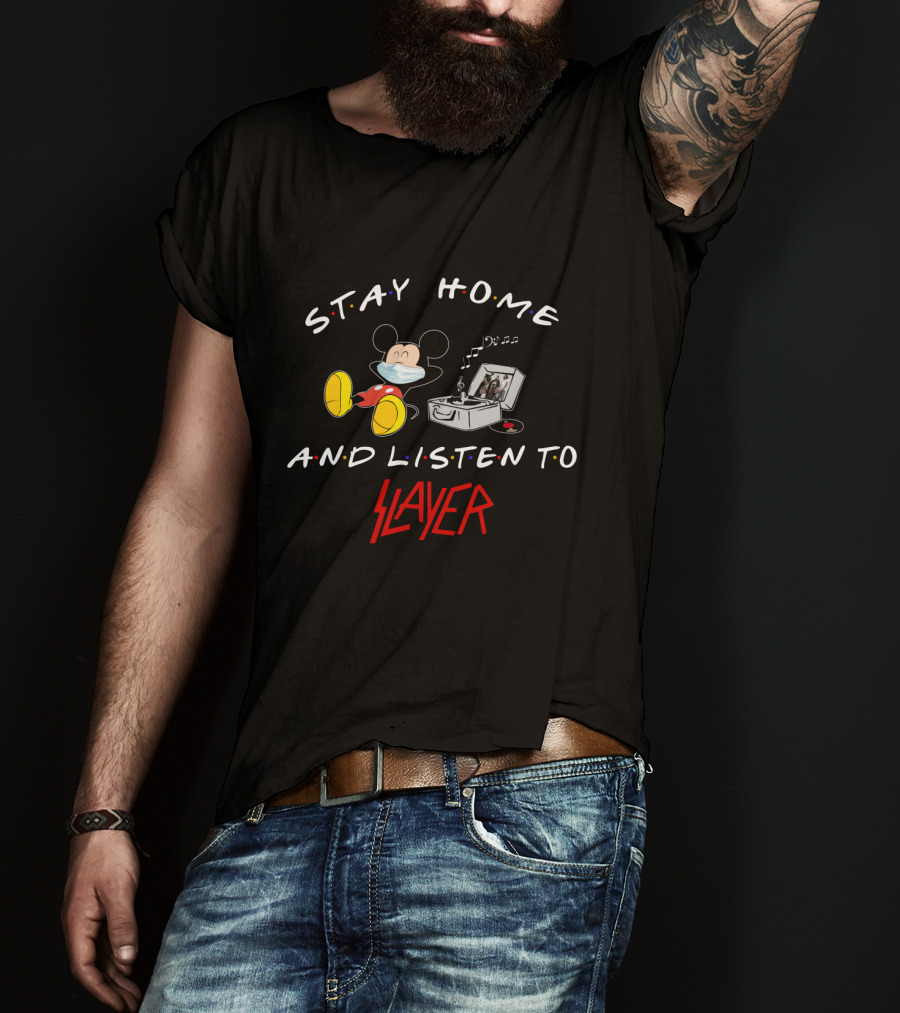 Stay Home And Listen To Slayer Mickey Masked Record Player T-Shirt