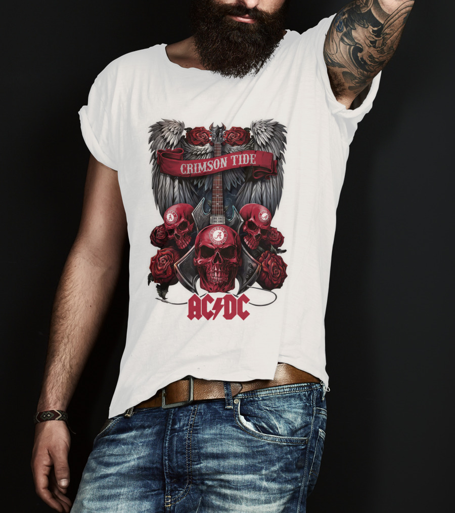 Crimson Tide ACDC Skulls And Roses Guitar T-Shirt