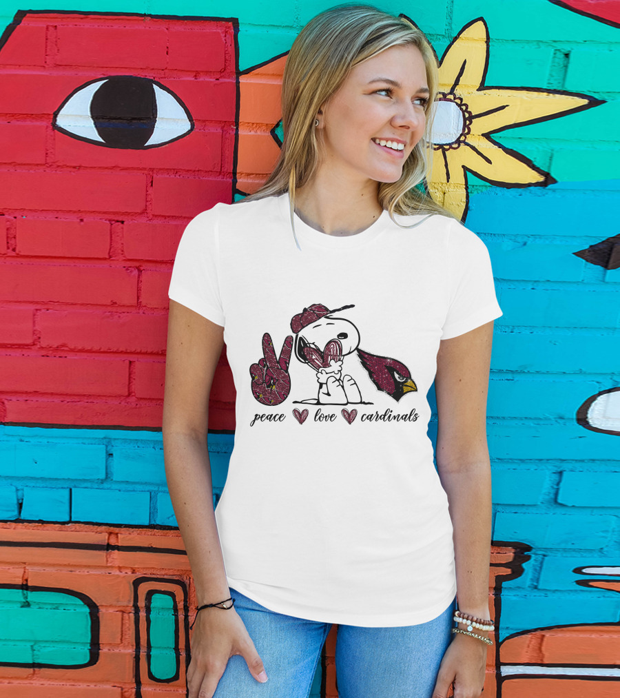 Peace Love Cardinals Snoopy Arizona Football T-Shirt