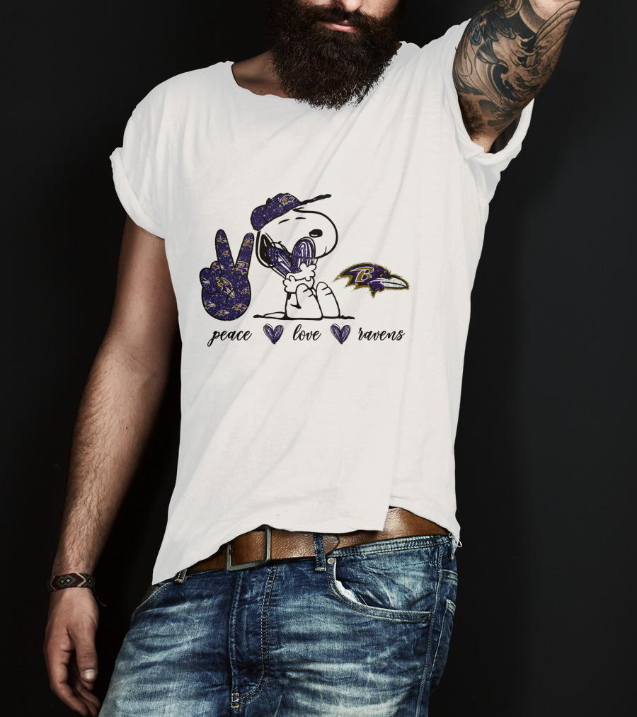 Peace Love Ravens Baltimore Snoopy T-Shirt
