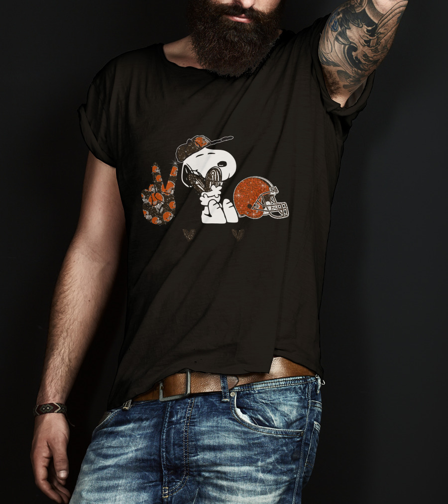 Peace Love Cleveland Browns Snoopy Football T-Shirt