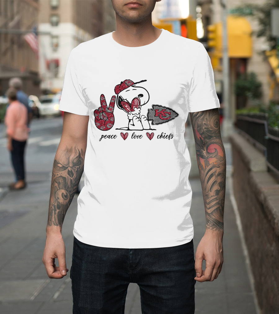 Peace Love Kansas City Chiefs Snoopy Football Fan T-Shirt