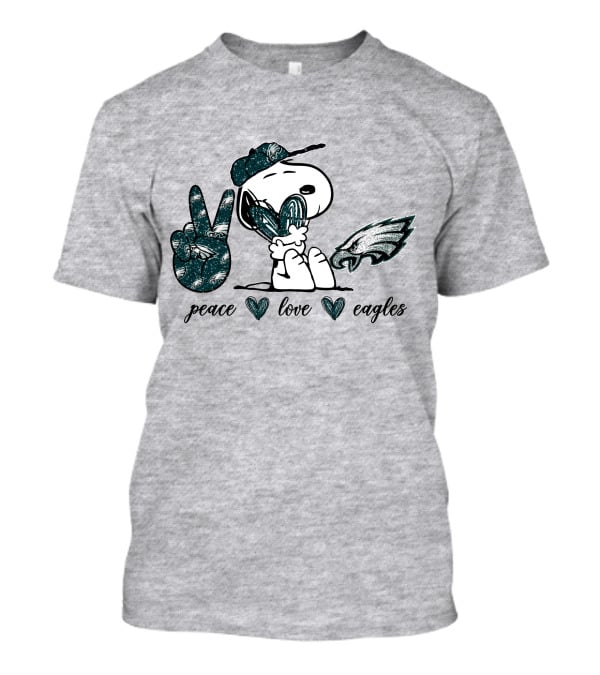Peace Love Philadelphia Eagles Peanuts Snoopy NFL Football Fan T-Shirt
