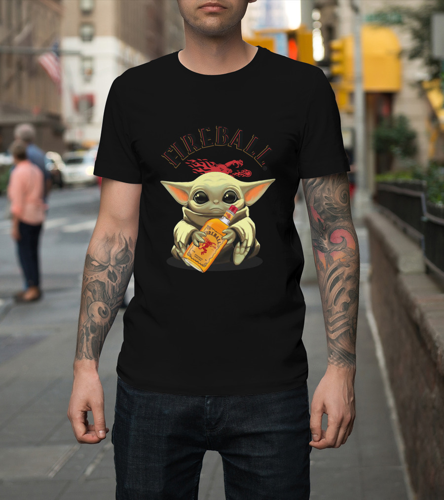 Fireball Yoda Baby Holding Fireball Whisky Bottle T-Shirt