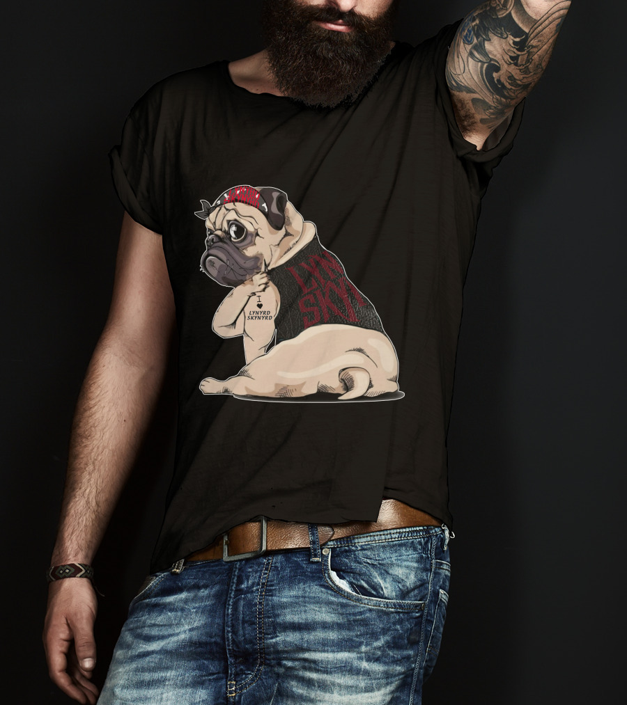 I Lynyrd Skynyrd Pug Bandana Tattoo Fan T-Shirt