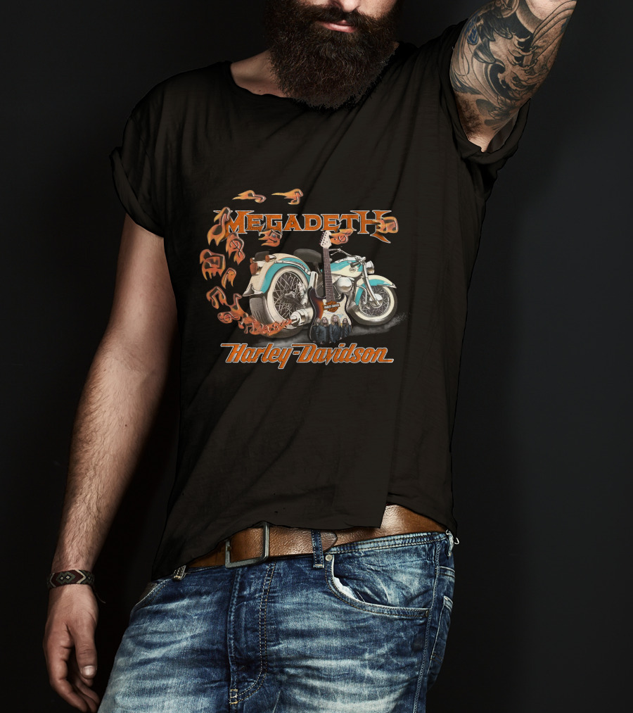 Megadeth Harley Davidson Motorcycle And Electric Guitar T-Shirt