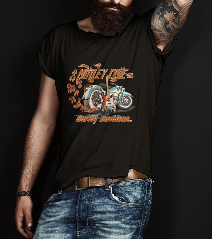 Mötley Crüe Harley Davidson Motorcycle Electric Guitar Flame T-Shirt