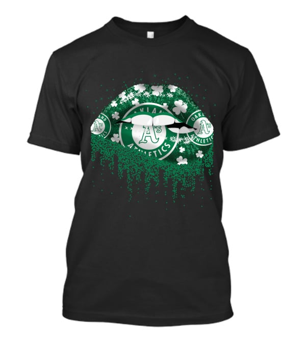 Oakland Athletics A's Logo With Shamrocks And Glitter Lips T-Shirt