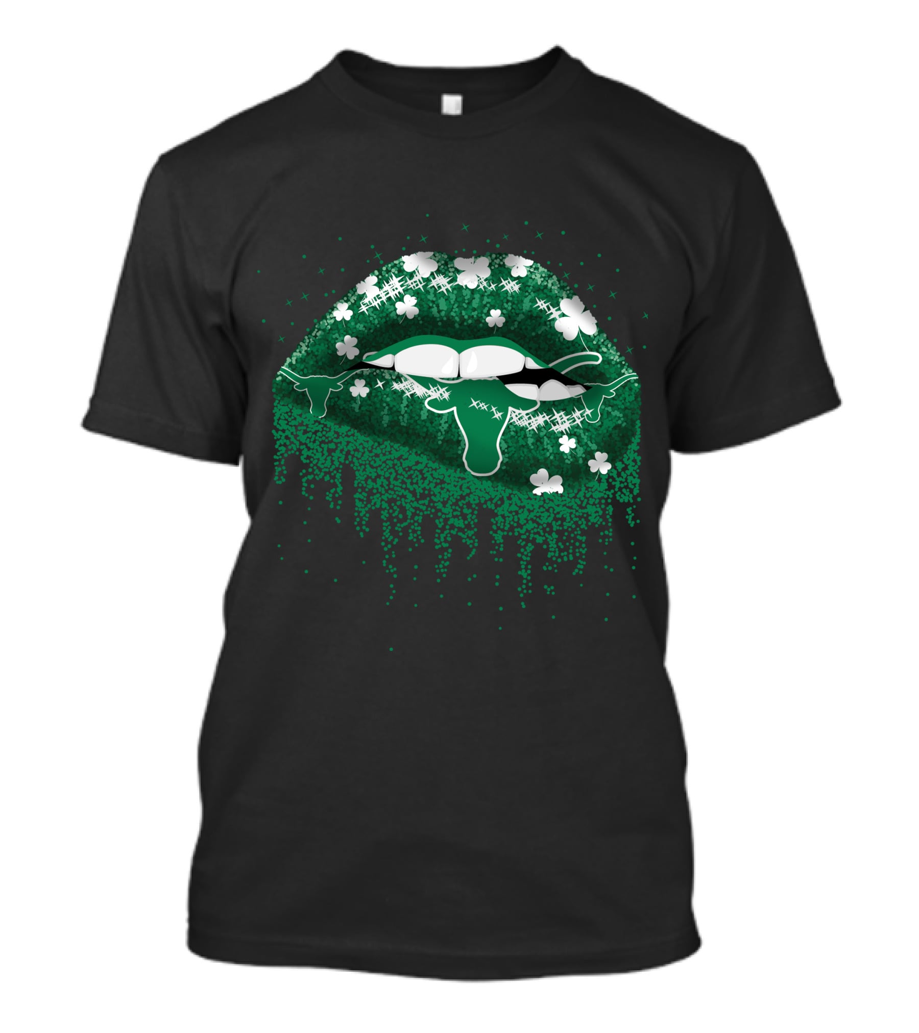 Texas Longhorns Lips Clover Green Irish T-Shirt