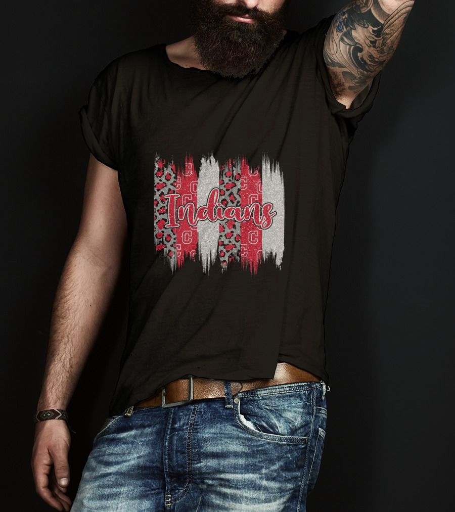 Indians Red Gray Leopard Brushstroke T-Shirt