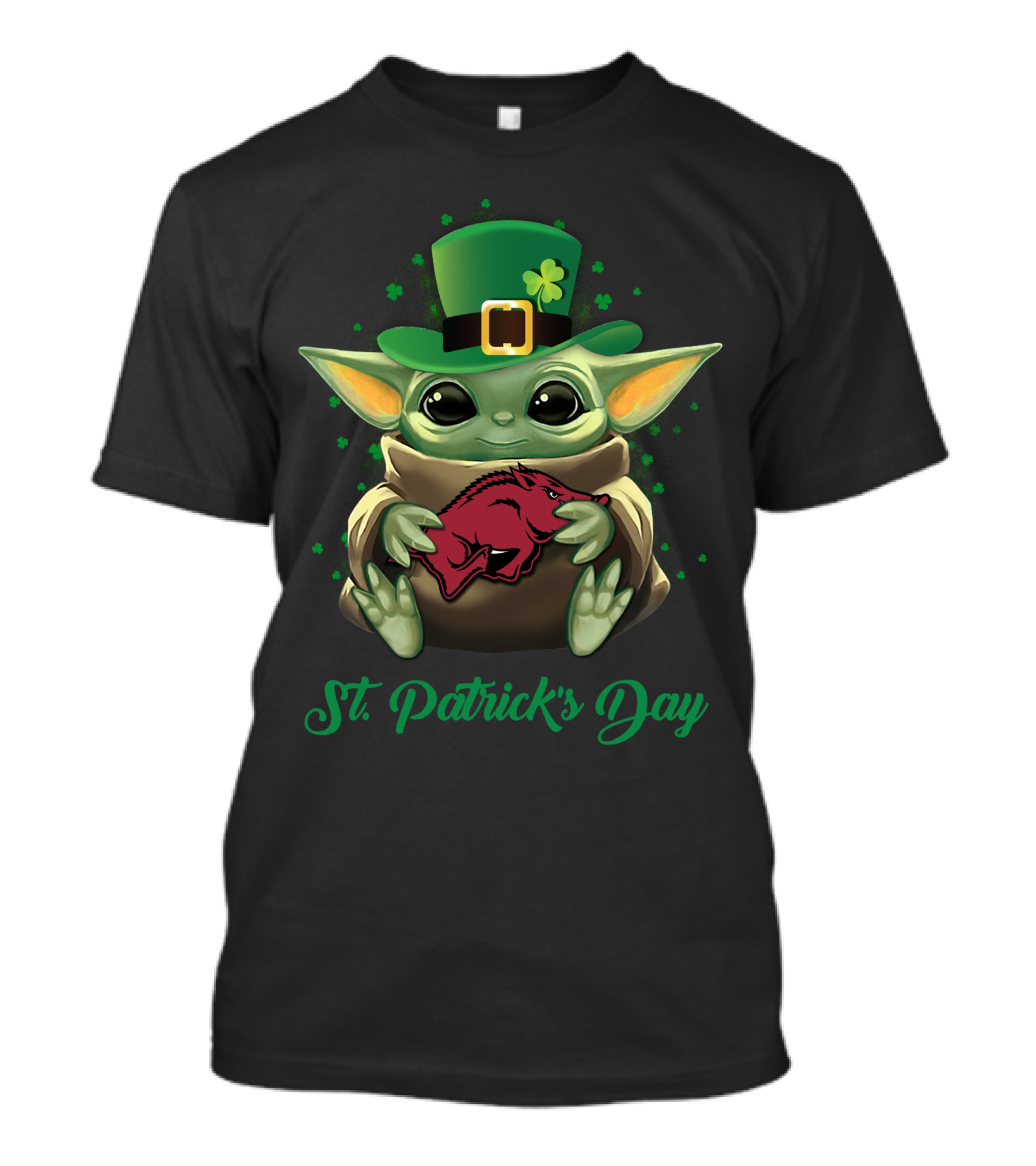 St Patrick's Day Arkansas Razorbacks Baby Yoda T-Shirt