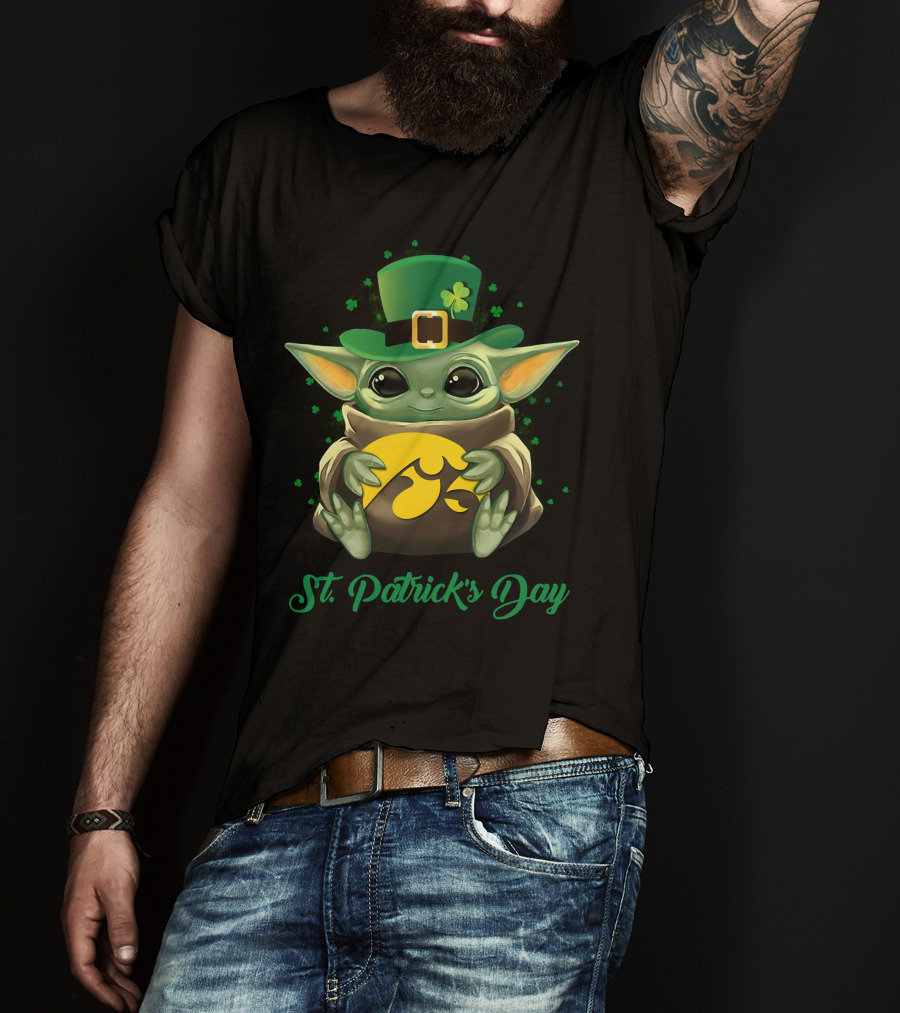 St. Patrick's Day Baby Yoda Iowa Hawkeyes T-Shirt