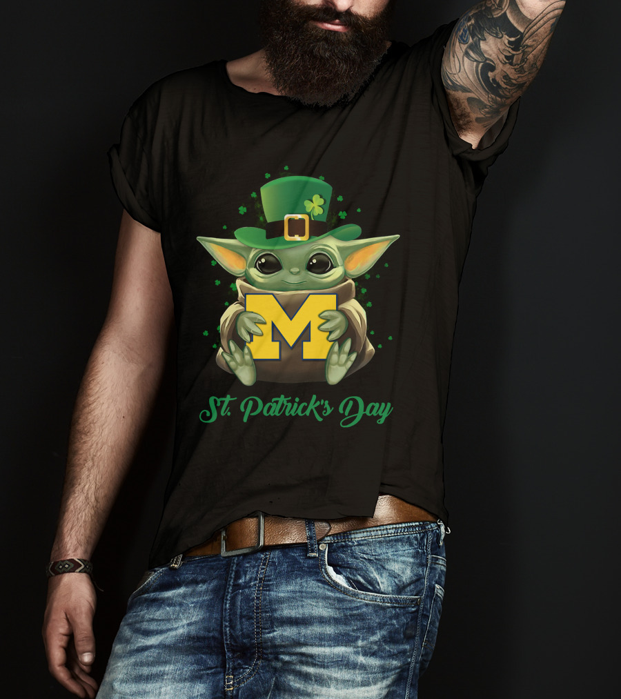 Michigan Wolverines Baby Yoda St. Patrick's Day T-Shirt