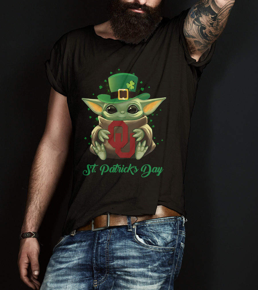St. Patrick's Day Oklahoma Sooners Baby Yoda T-Shirt