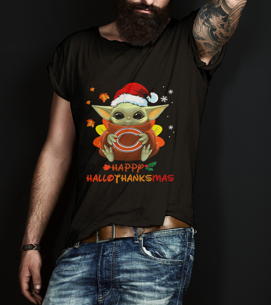 Chicago Bears Baby Yoda Hallothanksmas Happy Holidays 505 L1PTT T-Shirt