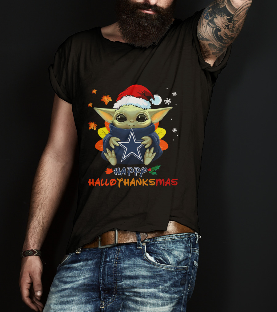 Happy Hallothanksmas Dallas Cowboys Baby Yoda T-Shirt