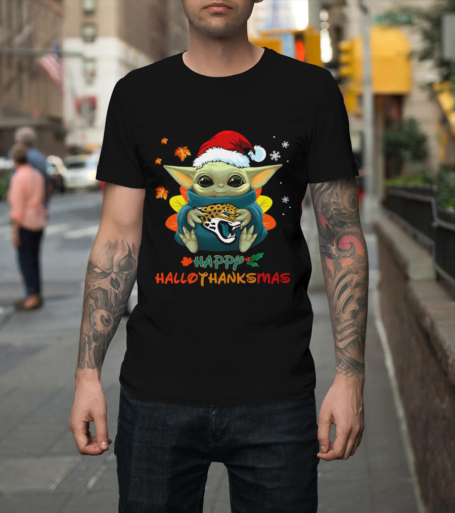 Jacksonville Jaguars Baby Yoda Happy Hallothanksmas T-Shirt