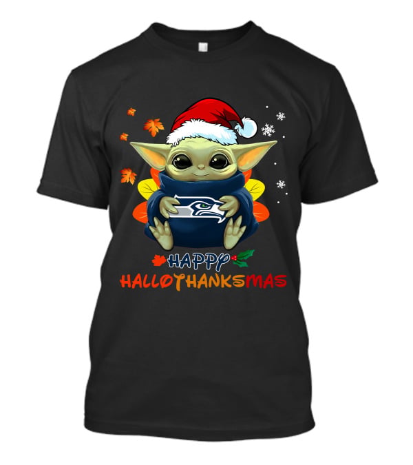 Seattle Seahawks Baby Yoda Happy Hallothanksmas 505 L1PTT T-Shirt