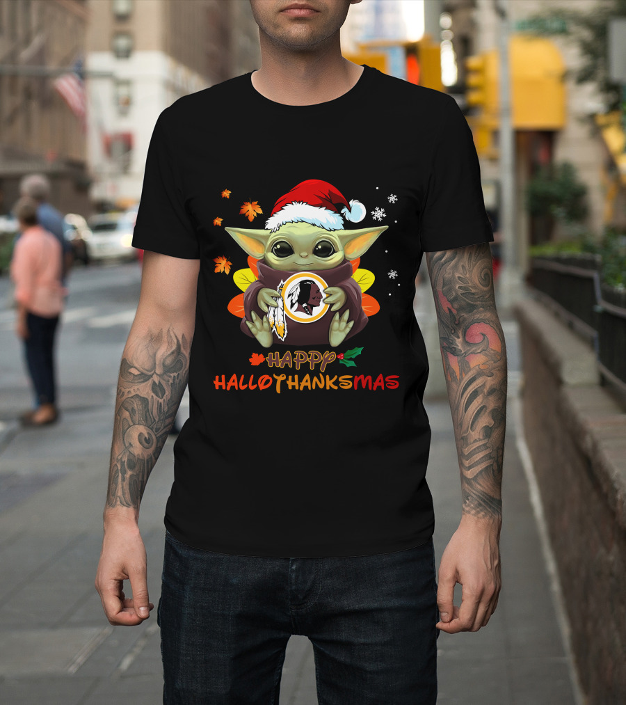Happy Hallothanksmas Baby Yoda Washington Redskins T-Shirt