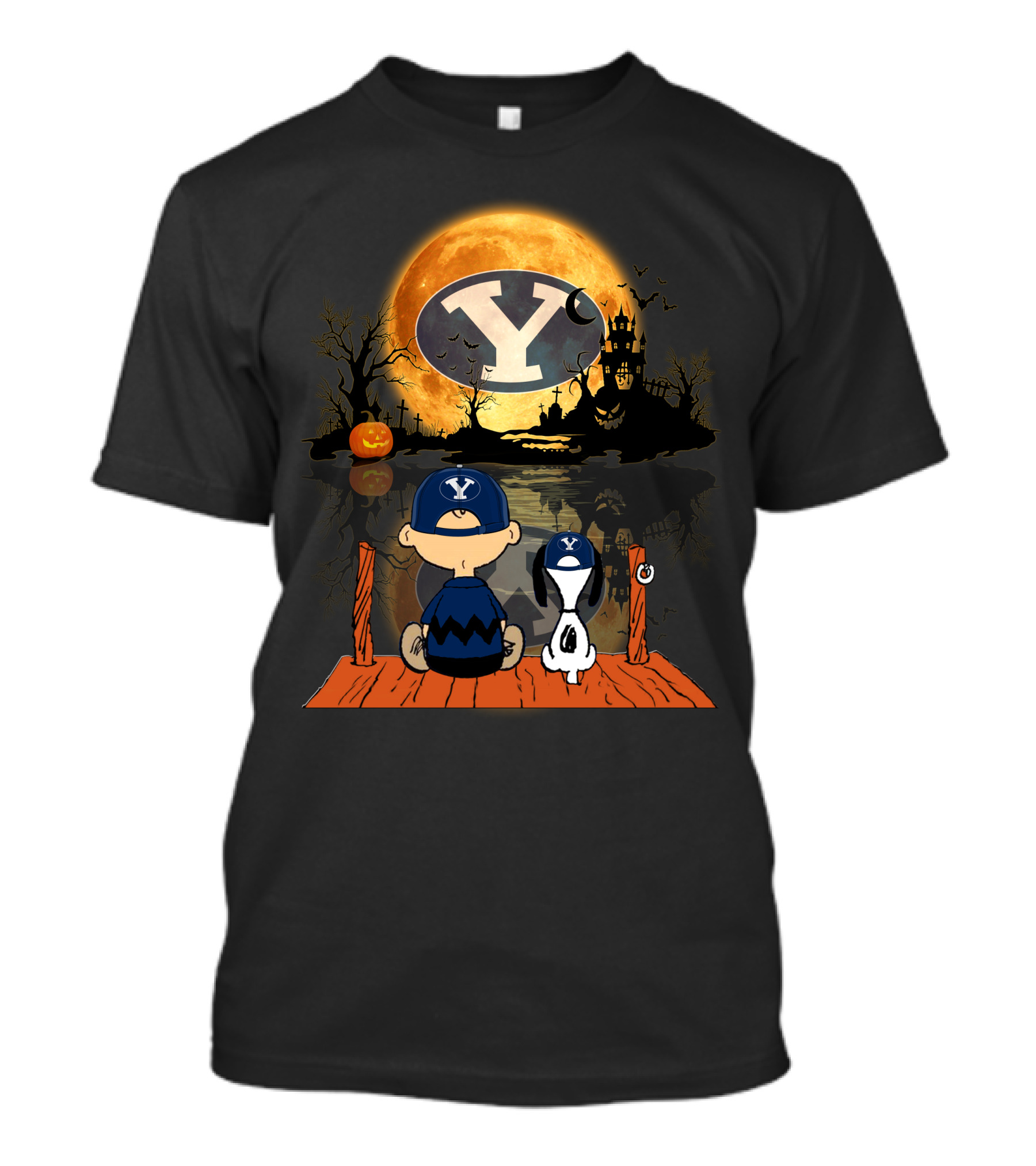 BYU Cougars Halloween Moon Peanuts Reflection T-Shirt