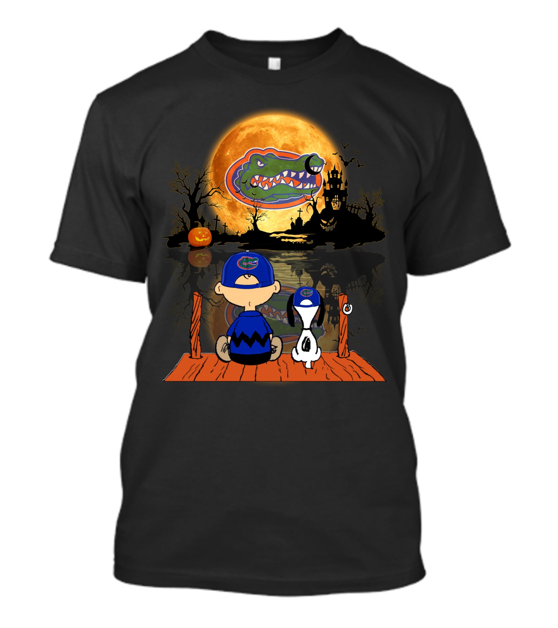 Florida Gators Halloween Moon Alligator Peanuts Charlie Brown And Snoopy T-Shirt