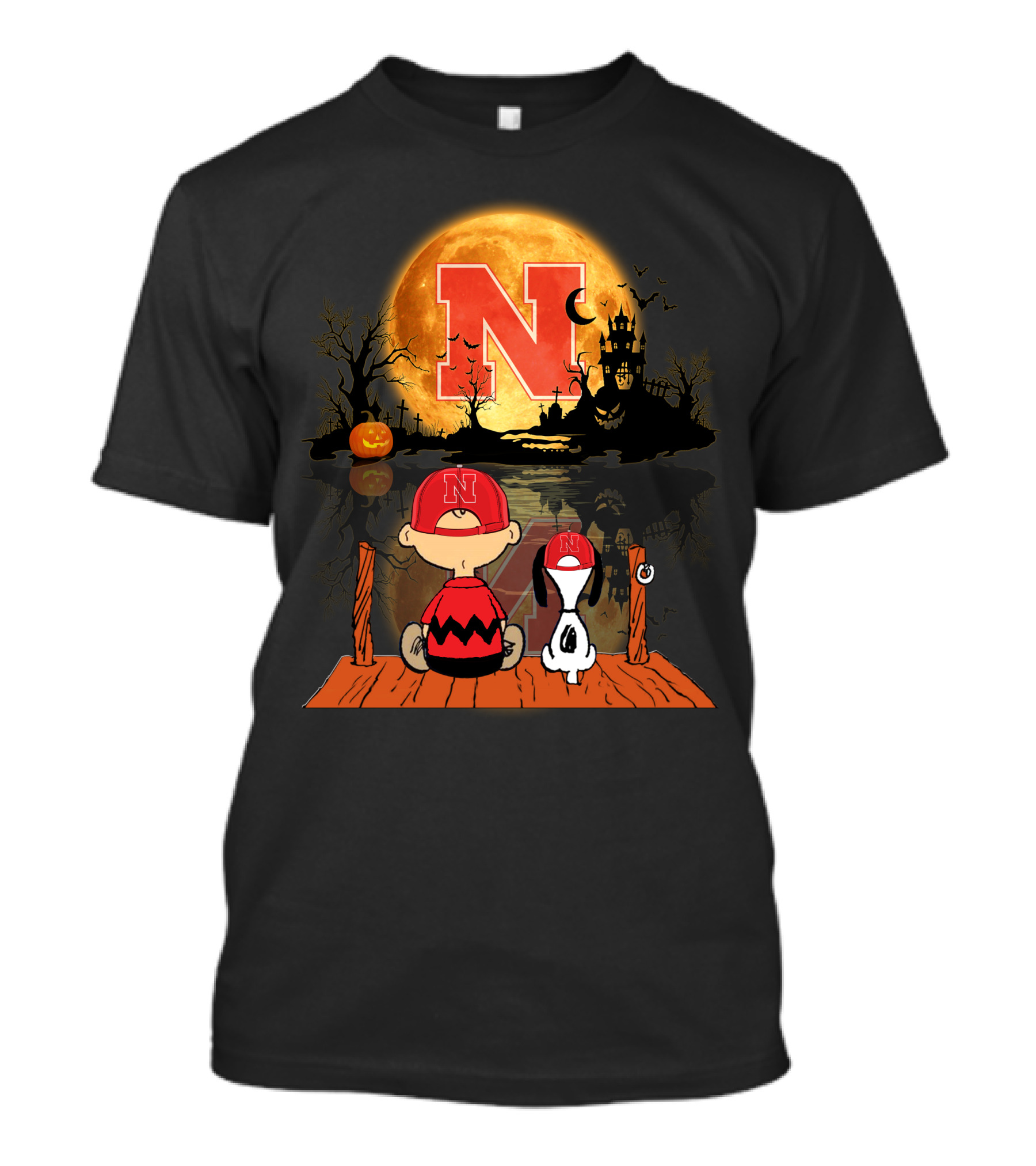 Nebraska Cornhuskers Halloween Peanuts Moon T-Shirt