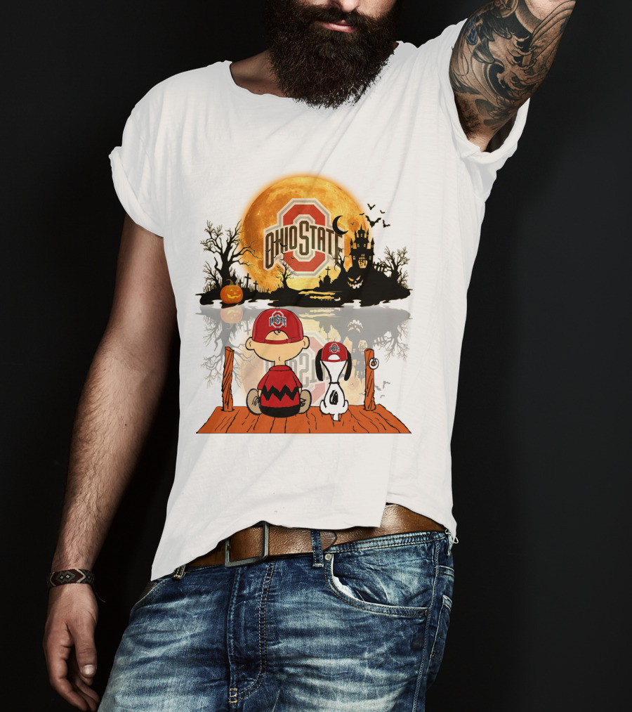 Ohio State Buckeyes Halloween Moon Charlie And Snoopy 495 T-Shirt