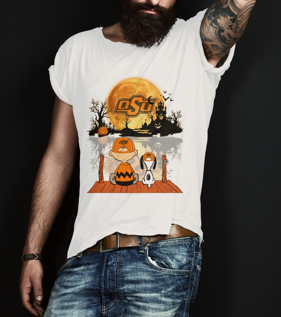 Oklahoma State Cowboys Halloween OSU Moon Charlie And Snoopy T-Shirt