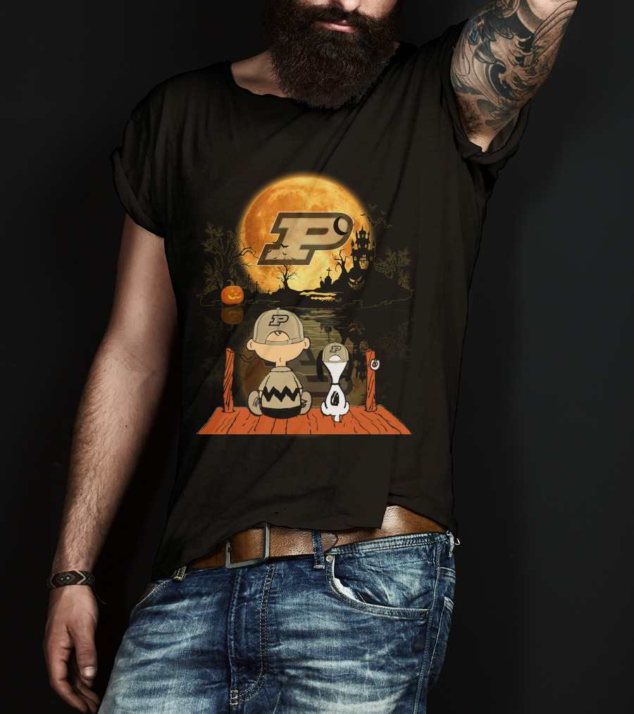 Purdue Boilermakers Halloween Moon Charlie Snoopy T-Shirt