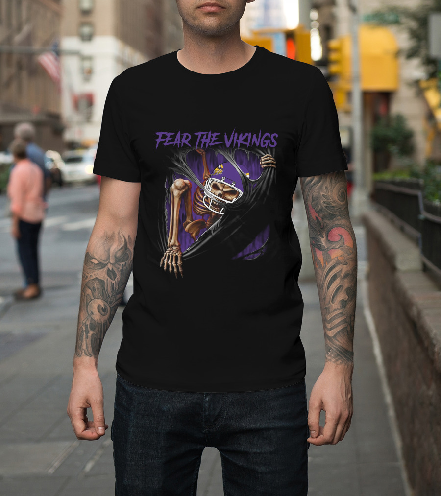 Fear The Vikings Minnesota Vikings Skeleton NFL T-Shirt