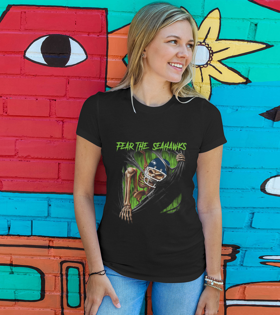 Fear The Seahawks 515NFL L1MTH Skeleton Football Helmet T-Shirt