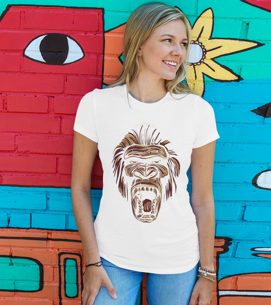 Oooppeww Roaring Gorilla Face T-Shirt