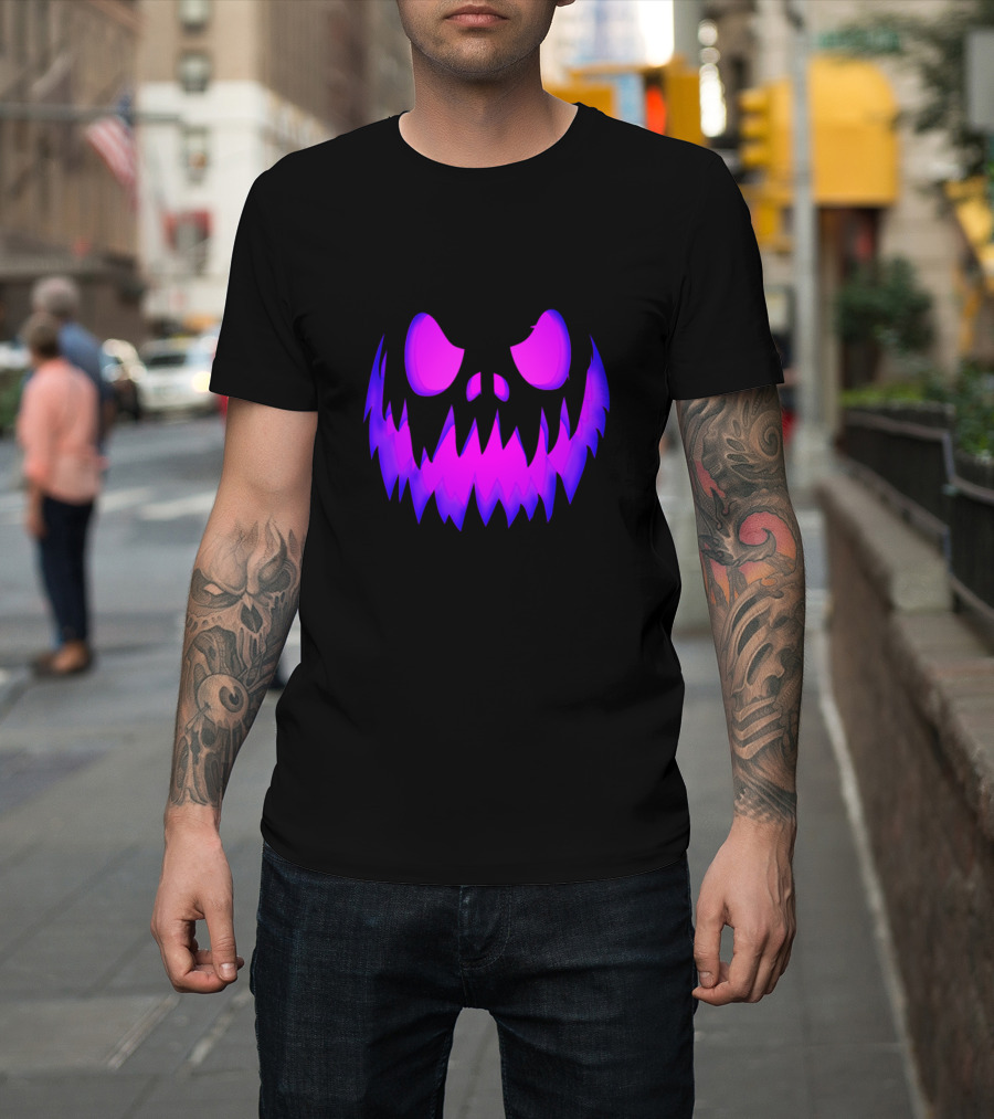Purple Ghost Face Glowing Halloween Jack O Lantern T-Shirt