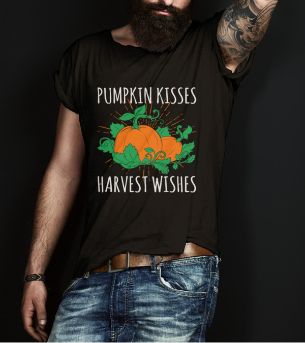 Pumpkin Kisses Harvest Wishes Pumpkin Vegetables Leaves Burst T-Shirt