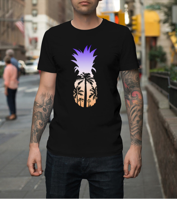 Shirt: Pineapple Palm Tree Beach Sunset Scene T-Shirt Pineapple Palm Tree Beach Sunset Scene T-Shirt