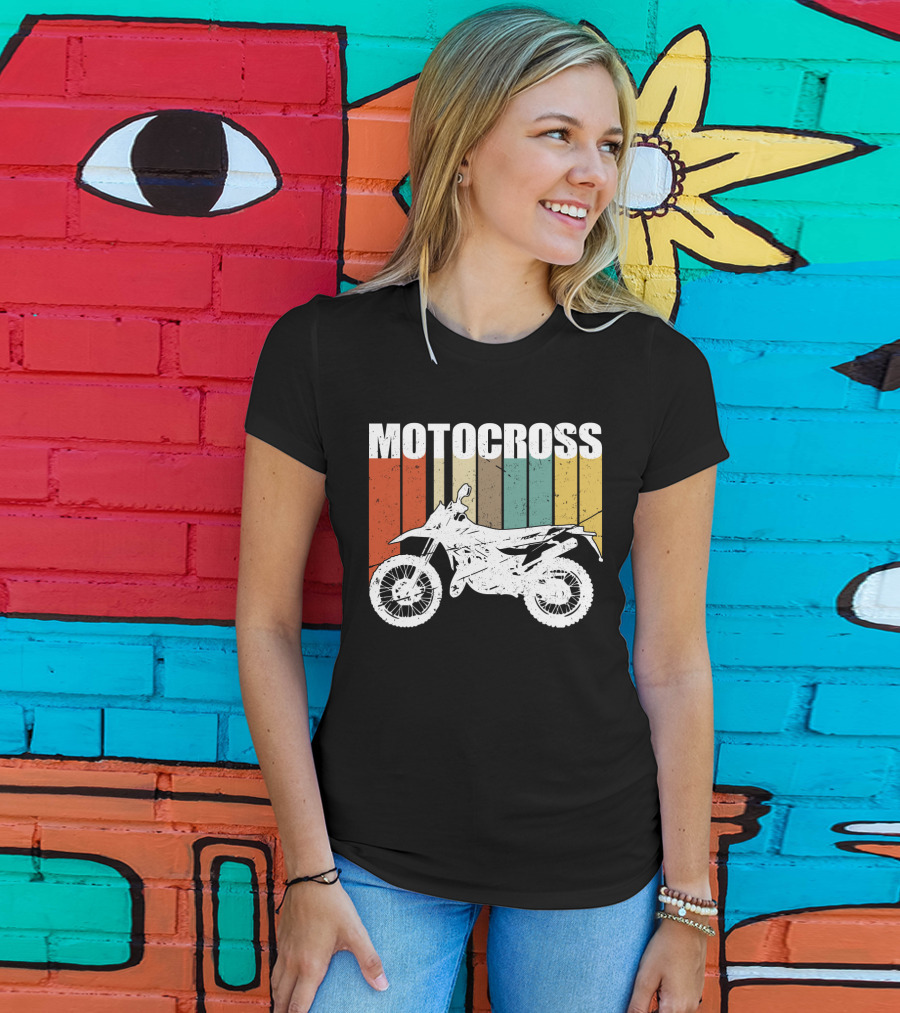 Motocross Vintage Dirt Bike Retro Stripes T-Shirt