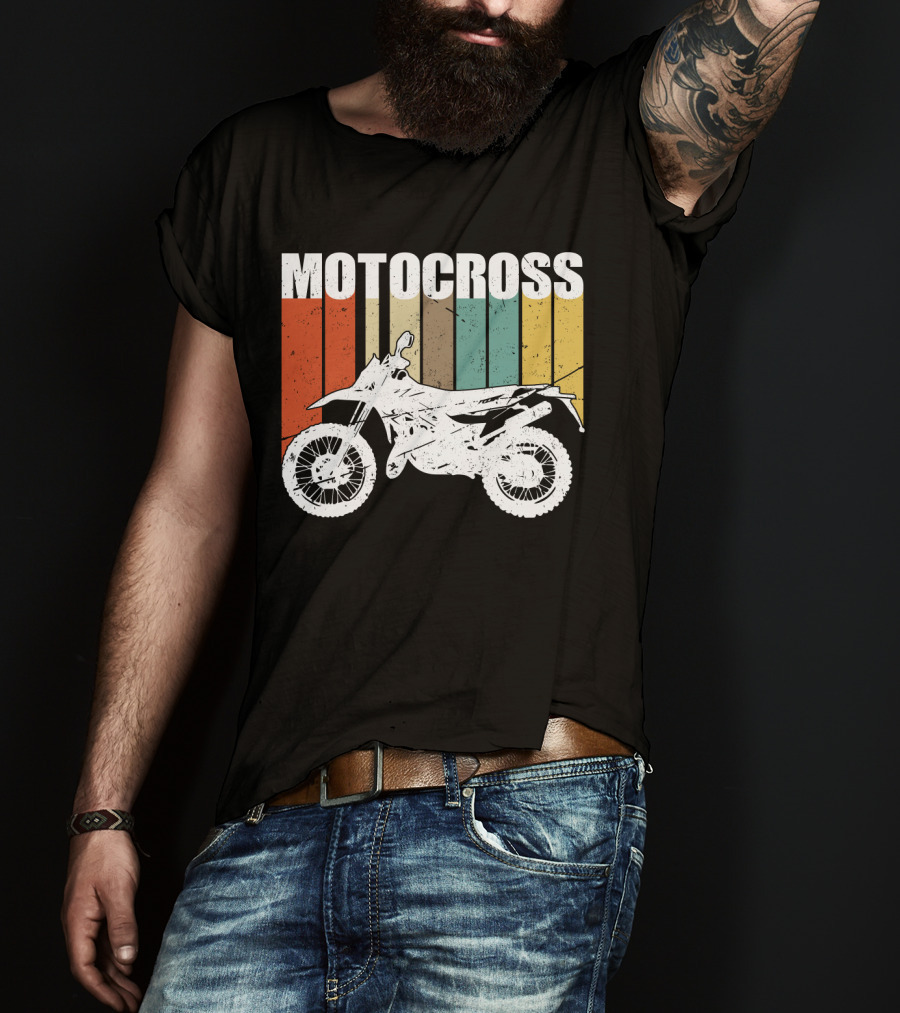 Motocross Vintage Dirt Bike Retro Stripes T-Shirt