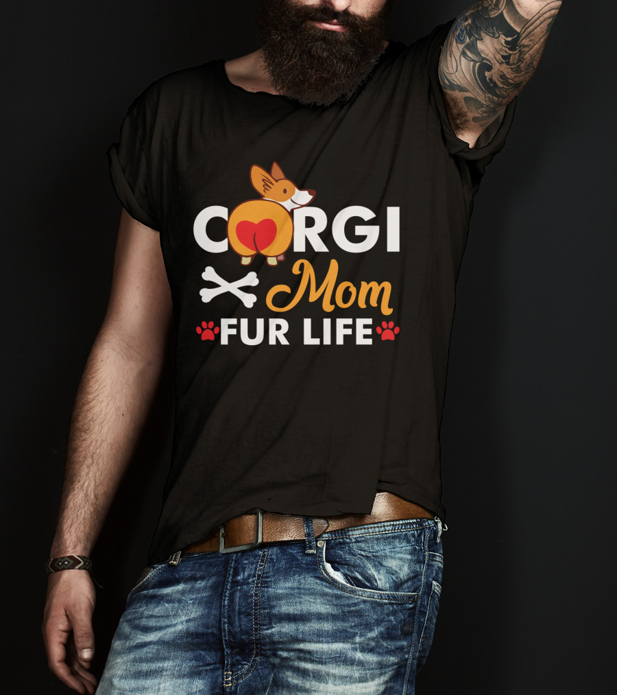 Corgi Mom Fur Life Bones And Paw Prints T-Shirt