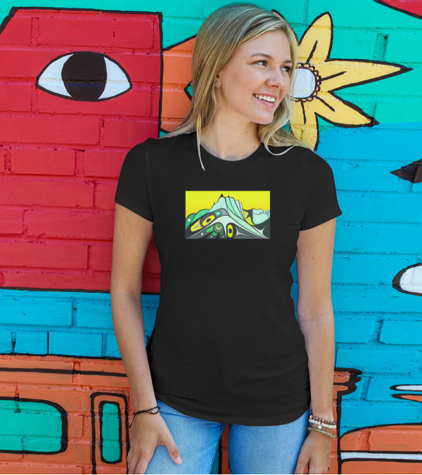 Chilkat Mountain Abstract Eagle Tribal Art With Yellow Sky T-Shirt