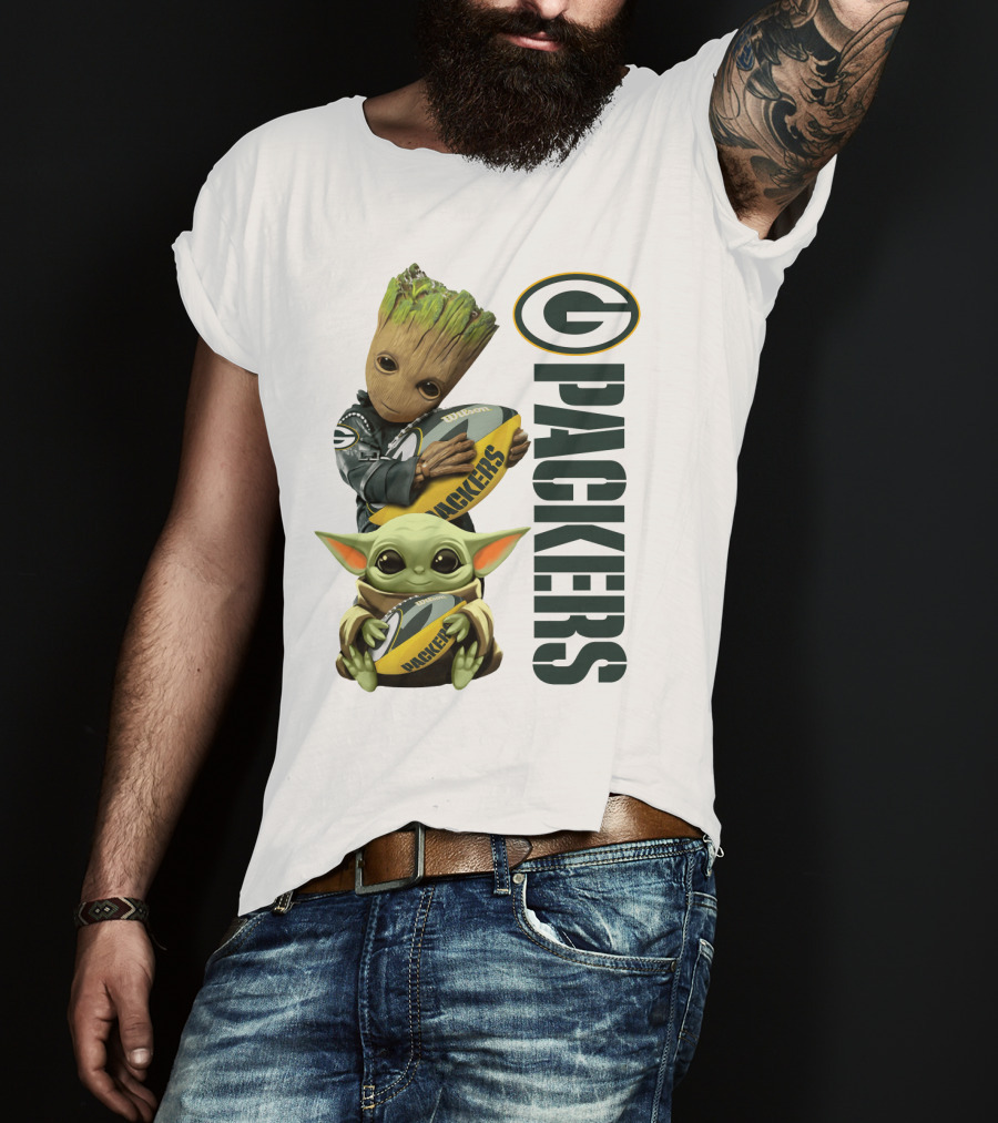 Baby Groot And Baby Yoda With Packers Football T-Shirt